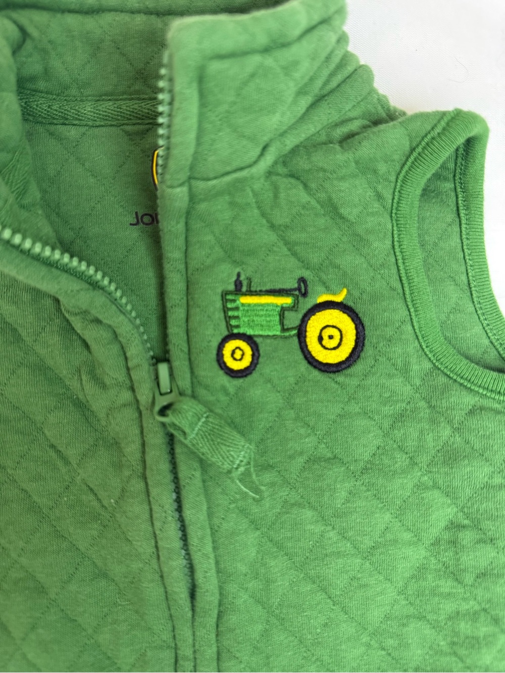 John Deere Green Quilted Kids Vest with Yellow Tractor Accent - Picture 3 of 4